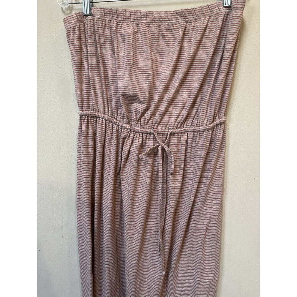 Striped Strapless Maxi Dress Large CAbi Red Gray Tie Waist Comfy Travel - Picture 2 of 5